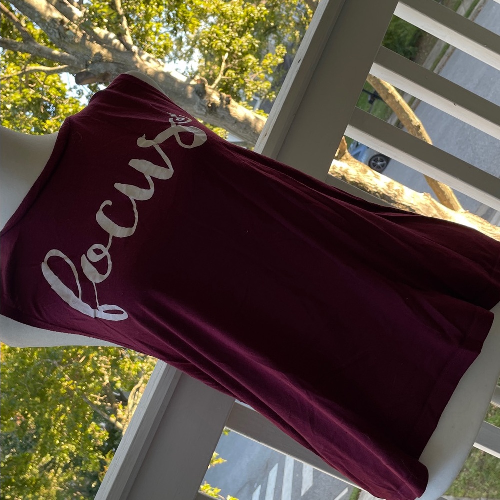 Burgundy Tank Top with White Script Focus